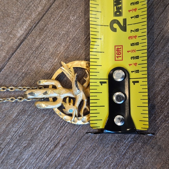 Rare Roadrunner Turquoise Eye Saguaro Cactus Gold Tone Pendant Necklace - Picture 13 of 13